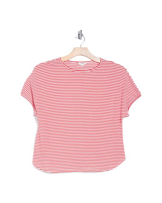 Max Studio Pink Stripe Curve Hem Crinkle T-shirt