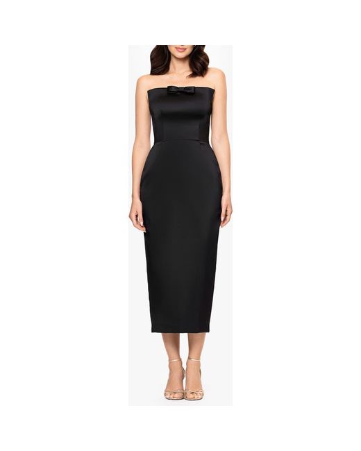 Betsy & Adam Curve Bow Strapless Midi Gown in Black