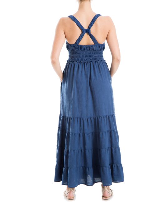 Max Studio Blue Crossback Tiered Maxi Dress