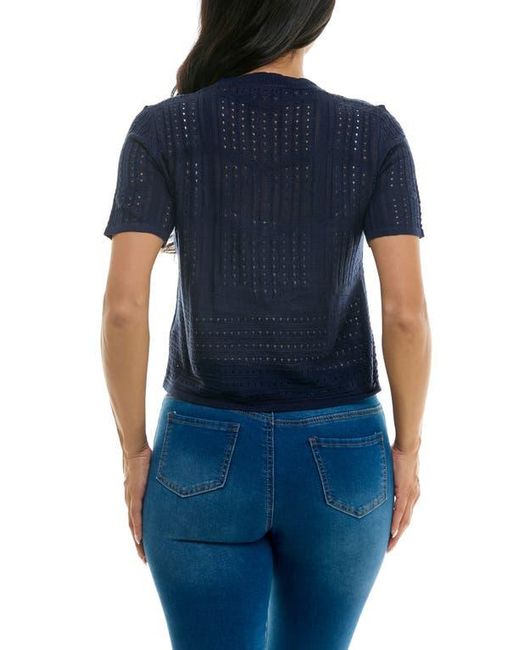 Nina Leonard Blue Open Stitch Short Sleeve Bolero