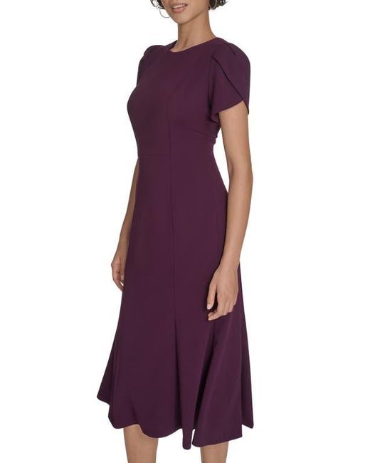 Calvin Klein Purple Tulip Sleeve Crepe A-Line Midi Dress