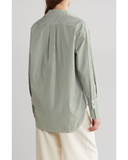 Rebecca Taylor Gray Yarn Dye Stripe Cotton Button-up Shirt