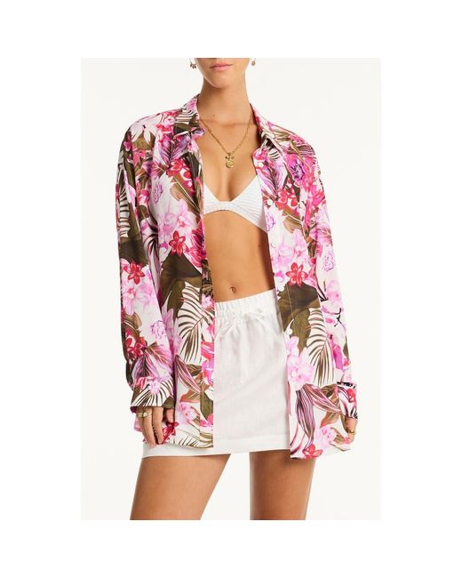 Sea Level Pink Isla Beach Oversize Cover-Up Shirt