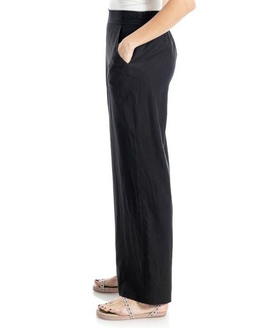 Max Studio Black Stripe High Waist Linen & Cotton Pants