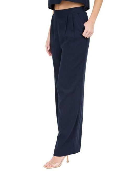 Blu Pepper Blue Solid Wide Leg Pants