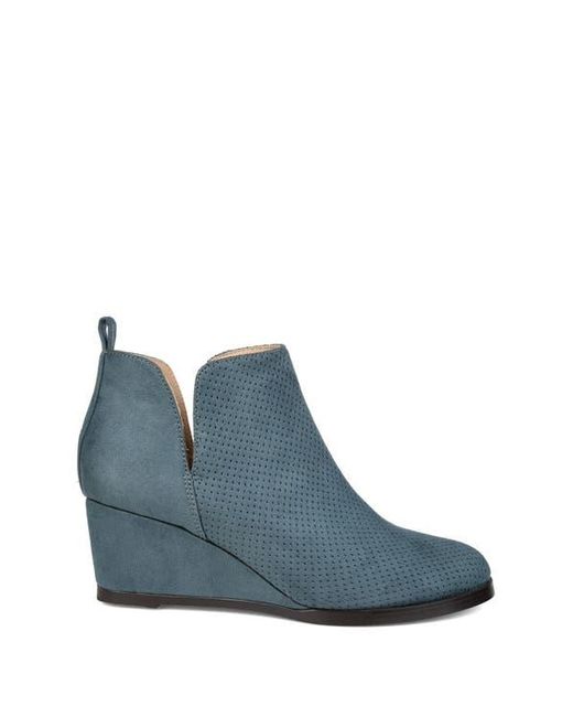 Journee Collection Blue Mylee Perforated Wedge Bootie