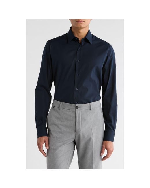 Duchamp Blue Solid Slim Fit Dress Shirt for men
