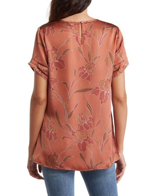 DR2 by Daniel Rainn Red Pinched Sleeve Satin High/Low Top