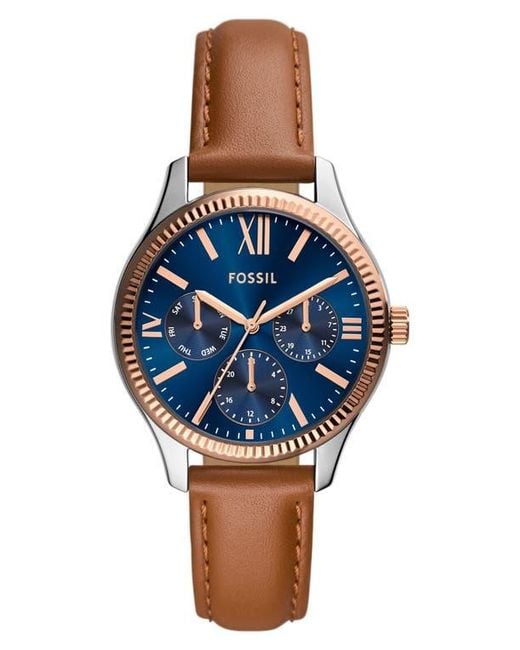 Fossil Blue Rye Multifunction Leather Strap Watch, 36M