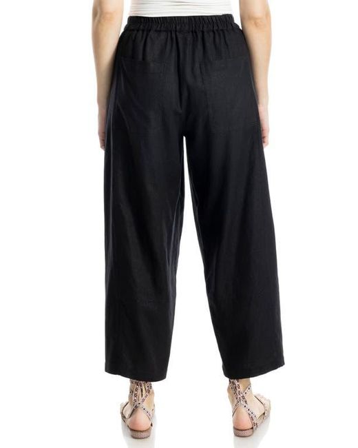 Max Studio Black Crop Linen Blend Barrel Leg Pants