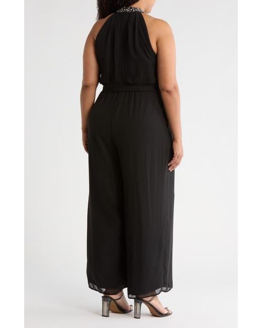 Eliza J Black Crystal Embellished Sleeveless Wide Leg Jumpsuit