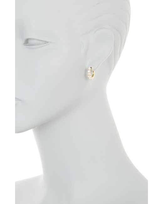 Nordstrom Metallic Cz & 15mm Imitation Pearl Hoop Earrings
