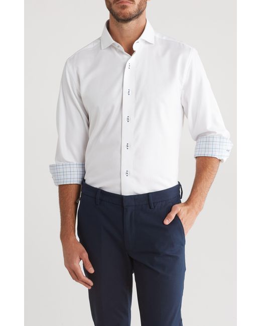 Lorenzo Uomo White Trim Fit Textured Dress Shirt for men