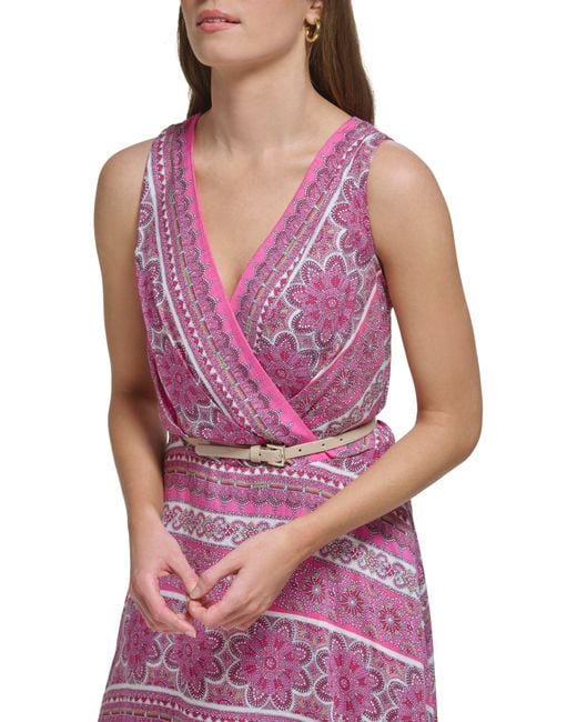Tommy Hilfiger Pink Handkerchief Print Sleeveless Belted Dress