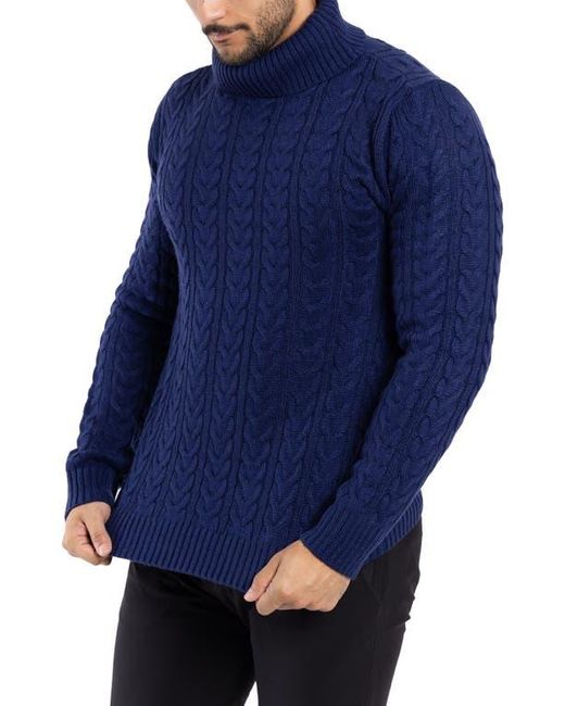 Xray Jeans Blue Cable Knit Turtleneck Sweater for men