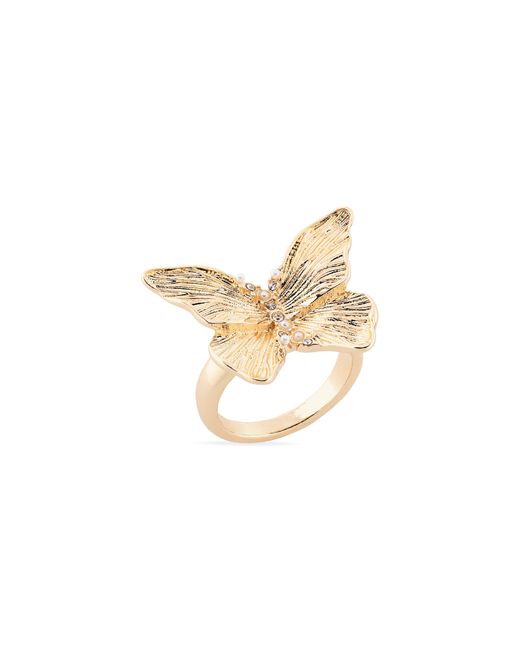 Nordstrom White Imitation Pearl & Crystal Butterfly Ring