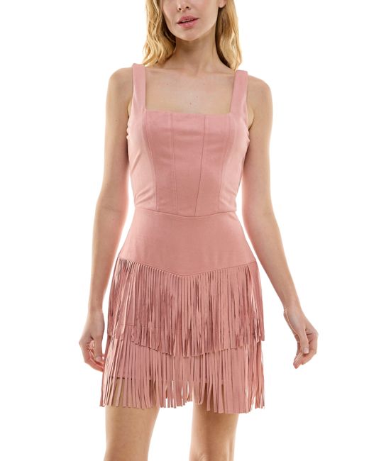 ROW A Pink Fringe Faux Suede Corset Dress
