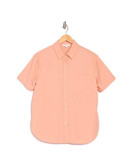 Vince Pink Short Sleeve Cotton Poplin Button-Up Shirt