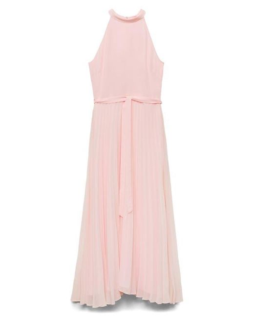 Mango Pleated Sleeveless Chiffon Maxi Dress in Pink | Lyst