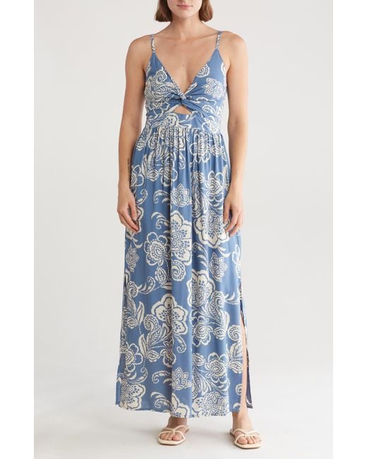 Angie Blue Floral Twist Front Maxi Sundress