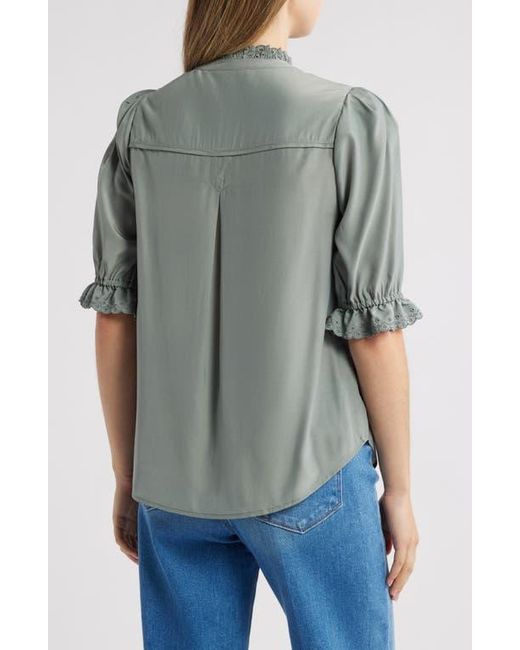 Wit & Wisdom Blue Eyelet Accent Top