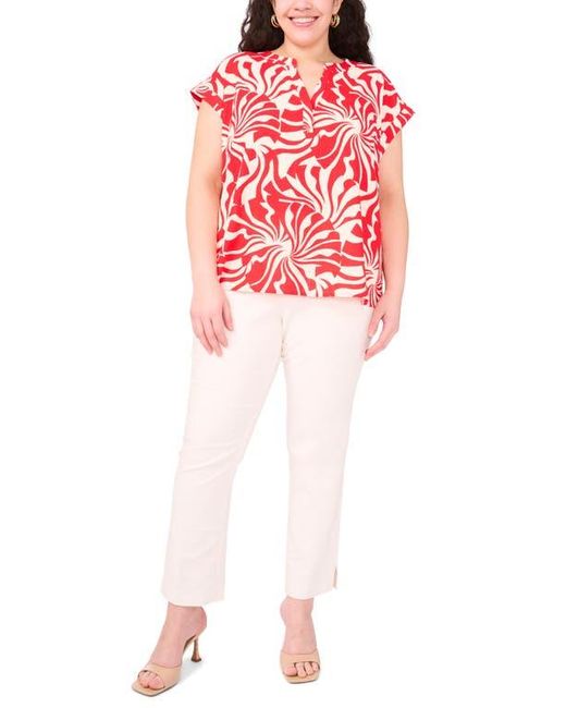Vince Camuto Red Split Neck Cap Sleeve Top