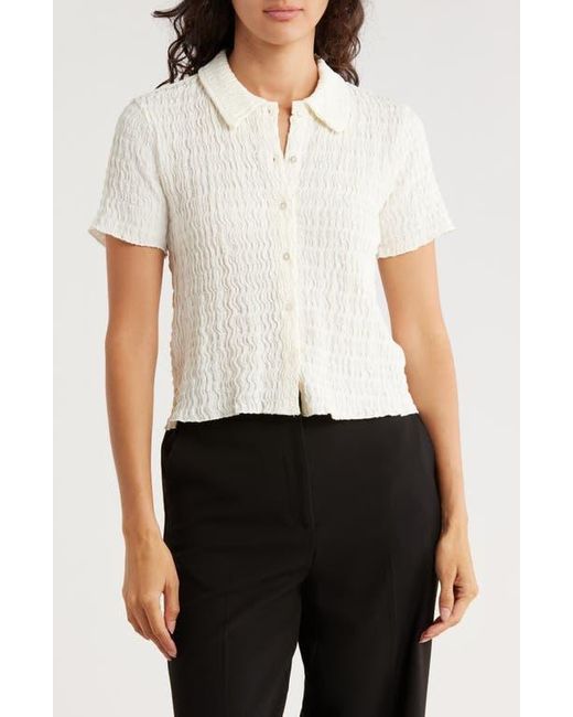 Muse Natural Short Sleeve Textured Button-Up Crop Top