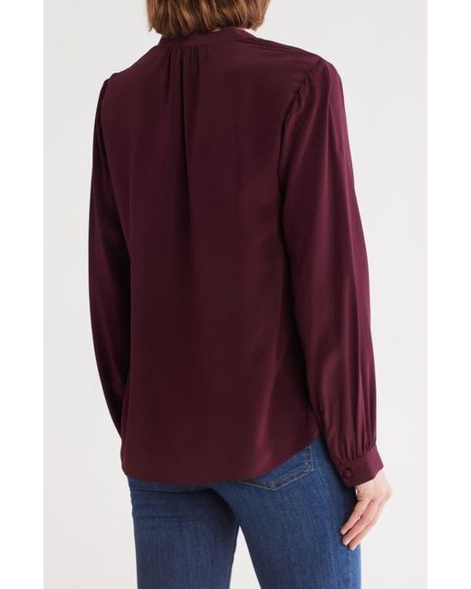 FRAME Purple Shirred Long Sleeve Silk Top