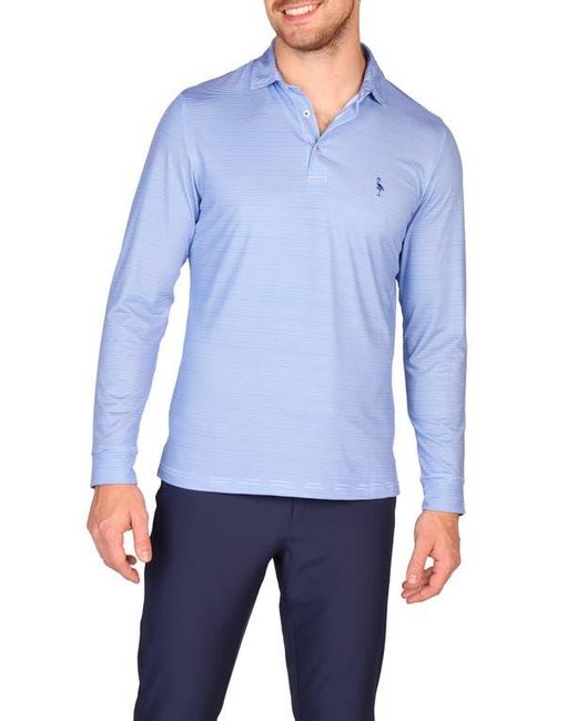 Tailorbyrd Blue Stripe Print Long Sleeve Performance Polo for men
