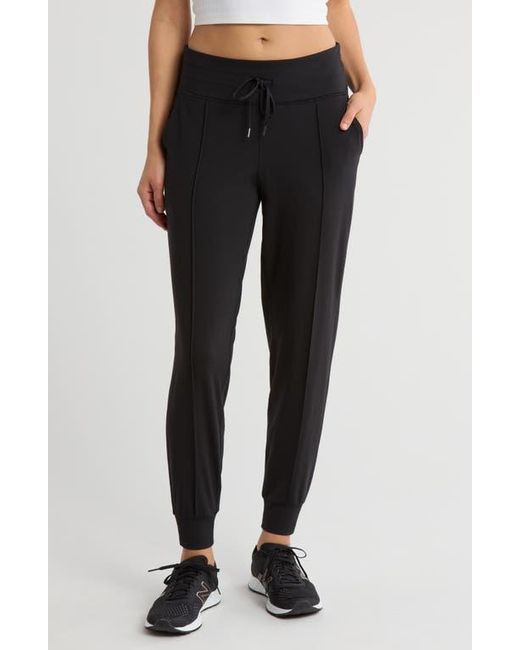 90 Degrees Black Interlock Light Work High Waist Joggers