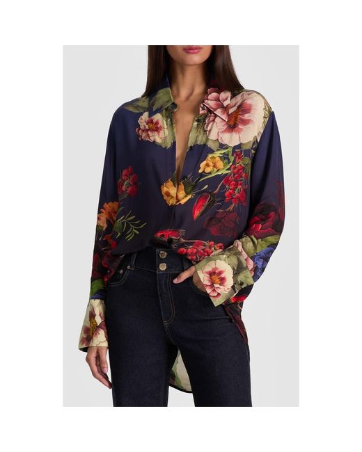 Alice + Olivia Blue Finely Oversized Button Down