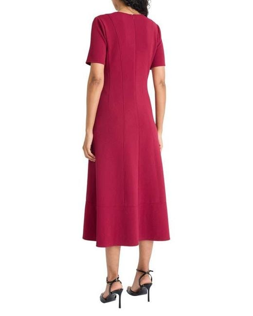Maggy London Red Short Sleeve Pocket Fit & Flare Midi Dress