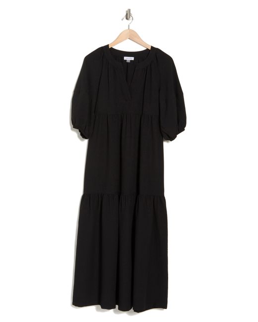 Calvin Klein Black Gauze Puff Sleeve Maxi Dress