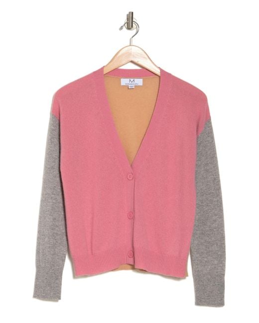 Magaschoni Pink Colorblock V-neck Cashmere Cardigan