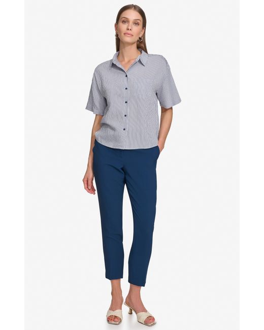DKNY Blue Stripe Short Sleeve Button-up Shirt