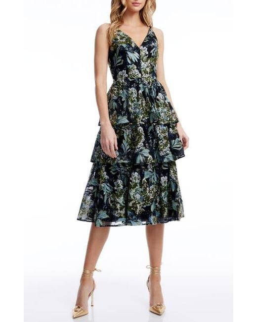 Dress the Population Women's Green Lorelai Sequin Floral Tiered Cocktail  Dress - www.benaras.co