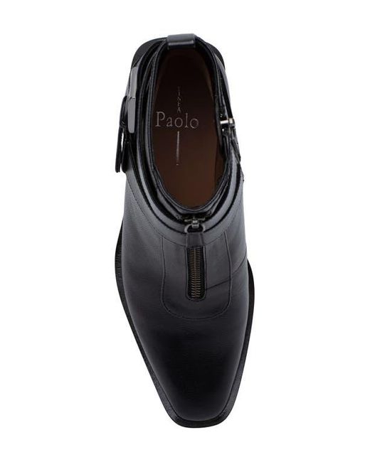 Linea Paolo Black Leather Pointed-Toe Knee-High Buckle Boots