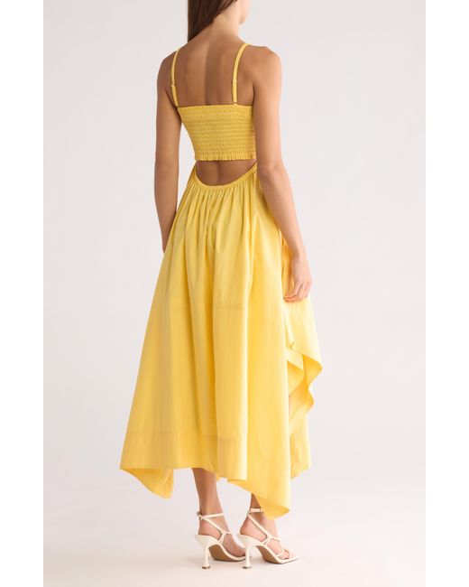 A.L.C. Yellow Adriana Smocked Cotton Midi Dress