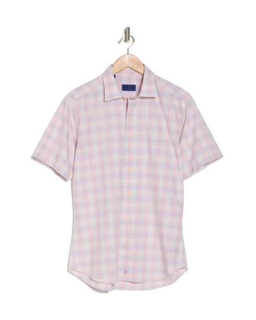 David Donahue Pink Check Poplin Casual Short Sleeve Cotton Button-up Shirt for men