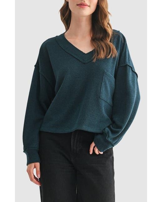 Lush Blue V-Neck Long Sleeve Top