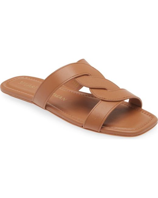 Stuart Weitzman Ibiza Slide Sandal in Brown | Lyst