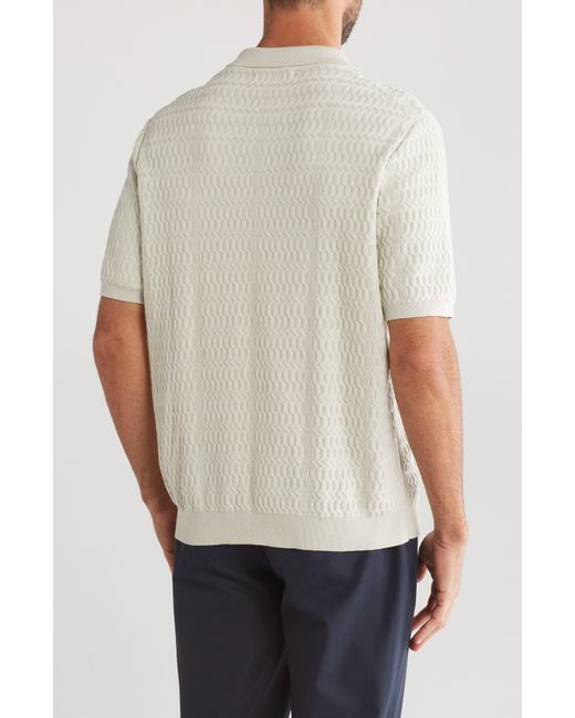 Slate & Stone White Wave Knit Sweater Polo for men