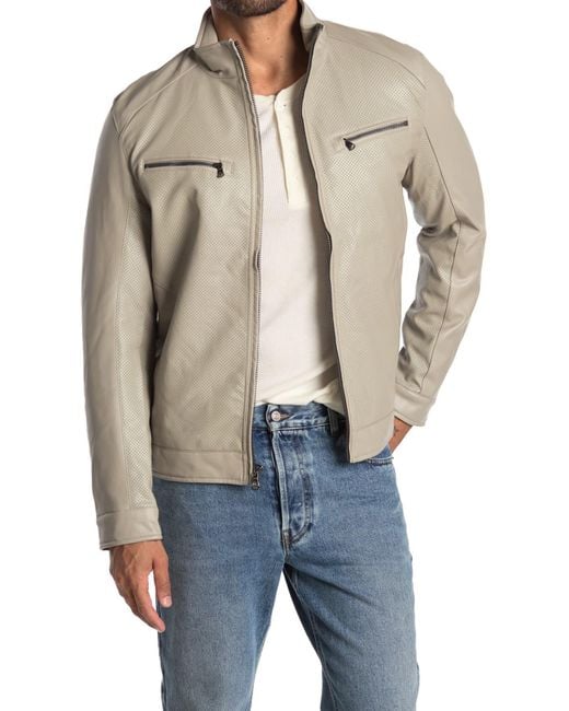 Michael Kors Natural Perforated Faux Leather Moto Jacket for men