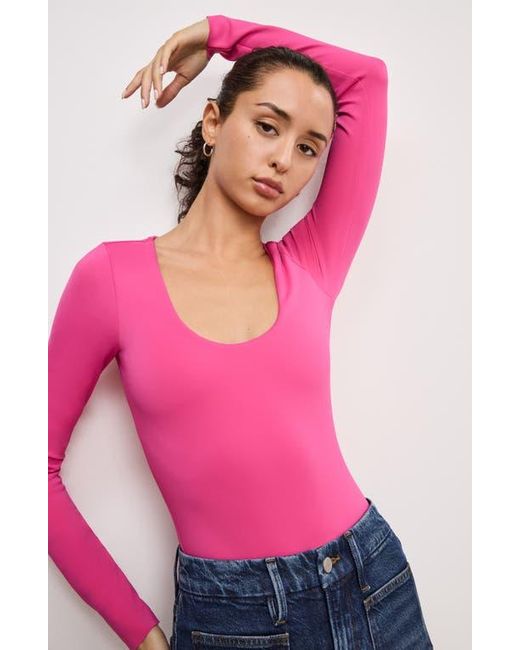 GOOD AMERICAN Pink Sculpting Scoop Neck Bodysuit
