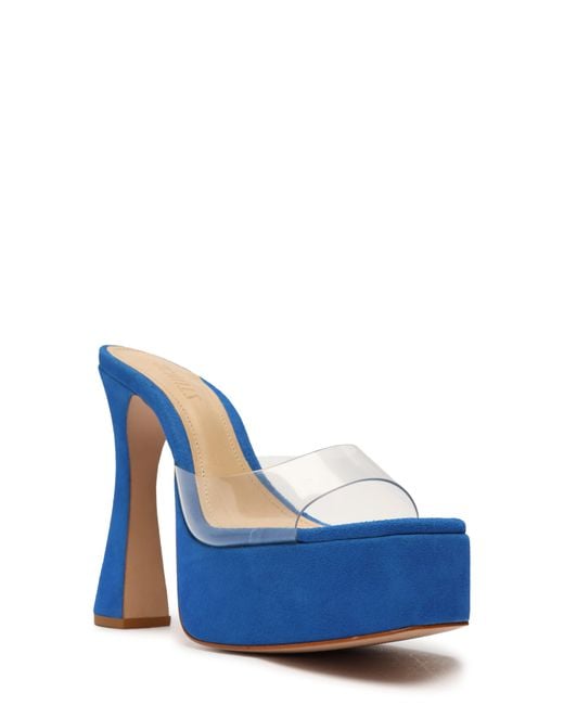 SCHUTZ SHOES Haila Platform Sandal In Transparente/bright Blue At Nordstrom Rack