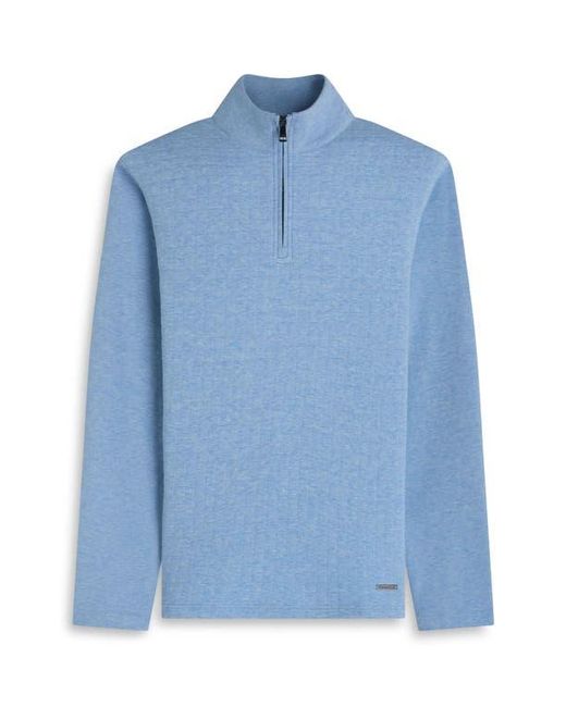 Bugatchi Blue Waffle Quarter Zip Cotton Blend Pullover for men