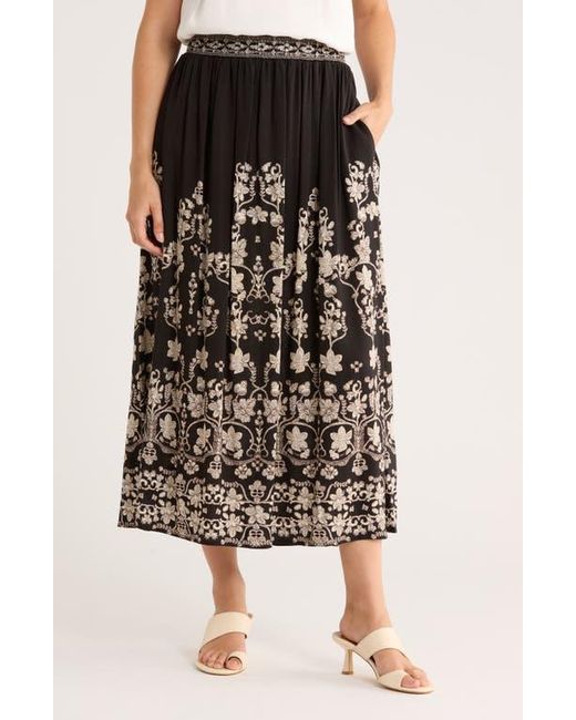 Max Studio Black Floral Midi Skirt