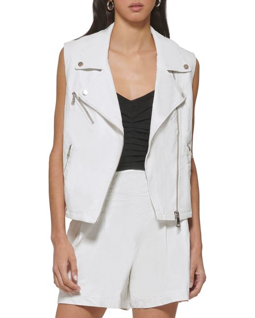 DKNY White Faux Leather Moto Vest