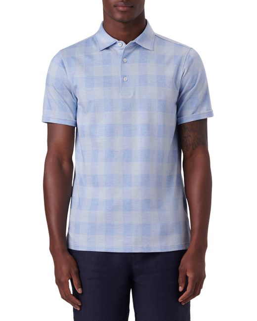 Bugatchi Blue Plaid Short Sleeve Cotton Polo for men