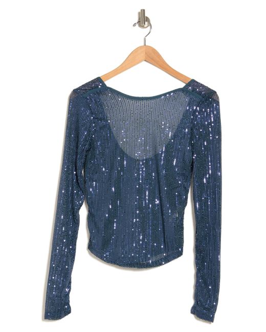 Free People Blue Unapologetic Sequin Long Sleeve Top